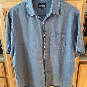 American Giant Linen Casual Blue Button Down Shirt